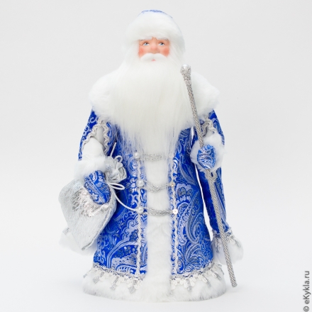 Doll Santa Claus from Veliky Ustyug in a blue fur coat silver 33cm