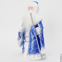 Кукла Дед Мороз из Великого Устюга в синей шубе серебро 33см