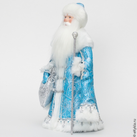 Кукла Дед Мороз под ёлку в бирюзовой шубе 32см
