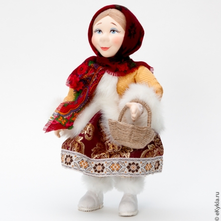 Souvenir doll Manechka with a basket, 28cm.