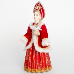 Русская красавица в красном зимнем платье, 32 см