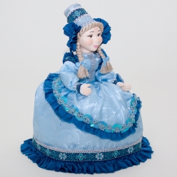 Кукла-грелка на чайник в голубом платье 31см