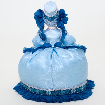 Кукла-грелка на чайник в голубом платье 31см