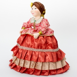 Кукла-грелка на чайник в платье в цветах d20см рост 30 см