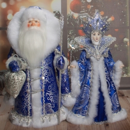 Кукла Дед Мороз как в детстве синий/серебро 33см