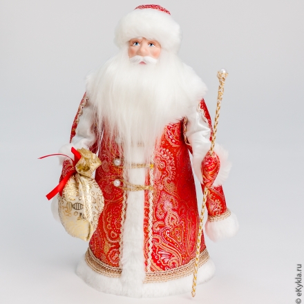 Кукла Дед Мороз под елку красный золото 30см