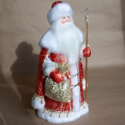 Кукла Дед Мороз под елку красный золото 30см