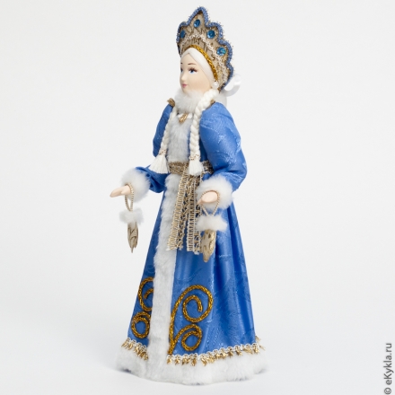 Кукла Снегурочка с варежками в синем наряде 30см