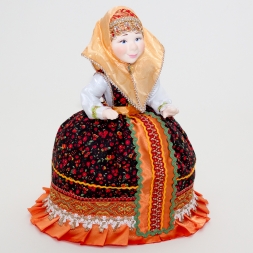Doll-warmer on the teapot in a red scarf 30cm