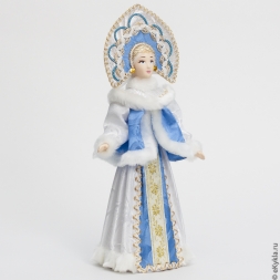 Кукла Снегурочка-блондинка в кокошнике в золоте 31см